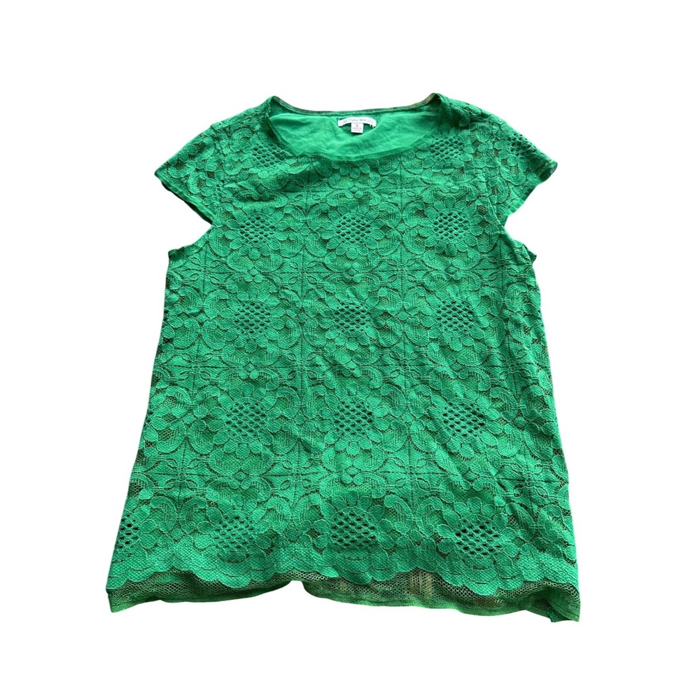 Sophie Max Green Floral Lace Mini Skirt set Scalloped Hem Size M